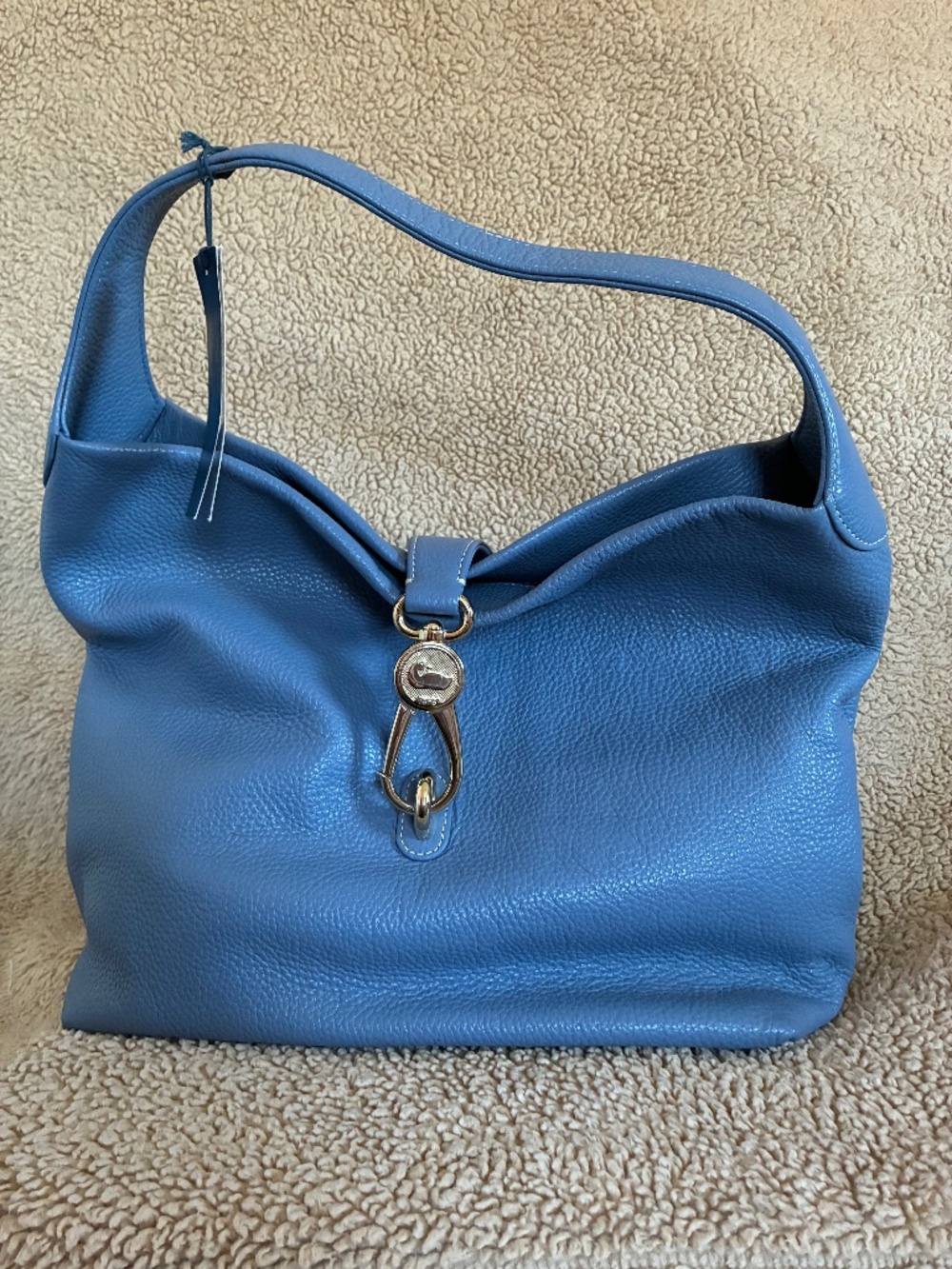 Dooney & Bourke Blue Leather Hobo Bag with Gold Hardware